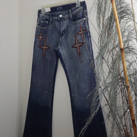 Dark Wash Blue Denim Jeans with Rhinestones - Picture 3 of 7